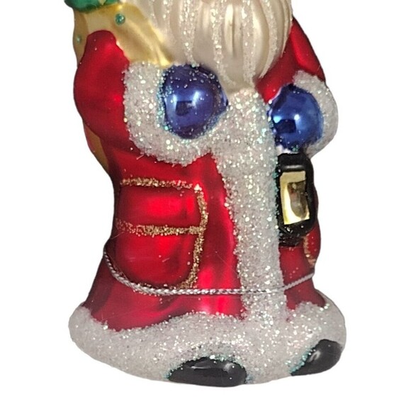 Glass Santa Christmas Ornament Hand Crafted Designer Studios Glitter Lantern - Picture 4 of 7